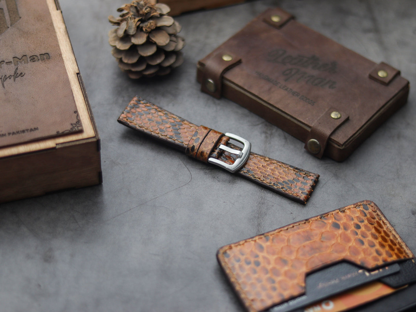 PYTHON SKIN WATCH STRAPS - COPPER BROWN