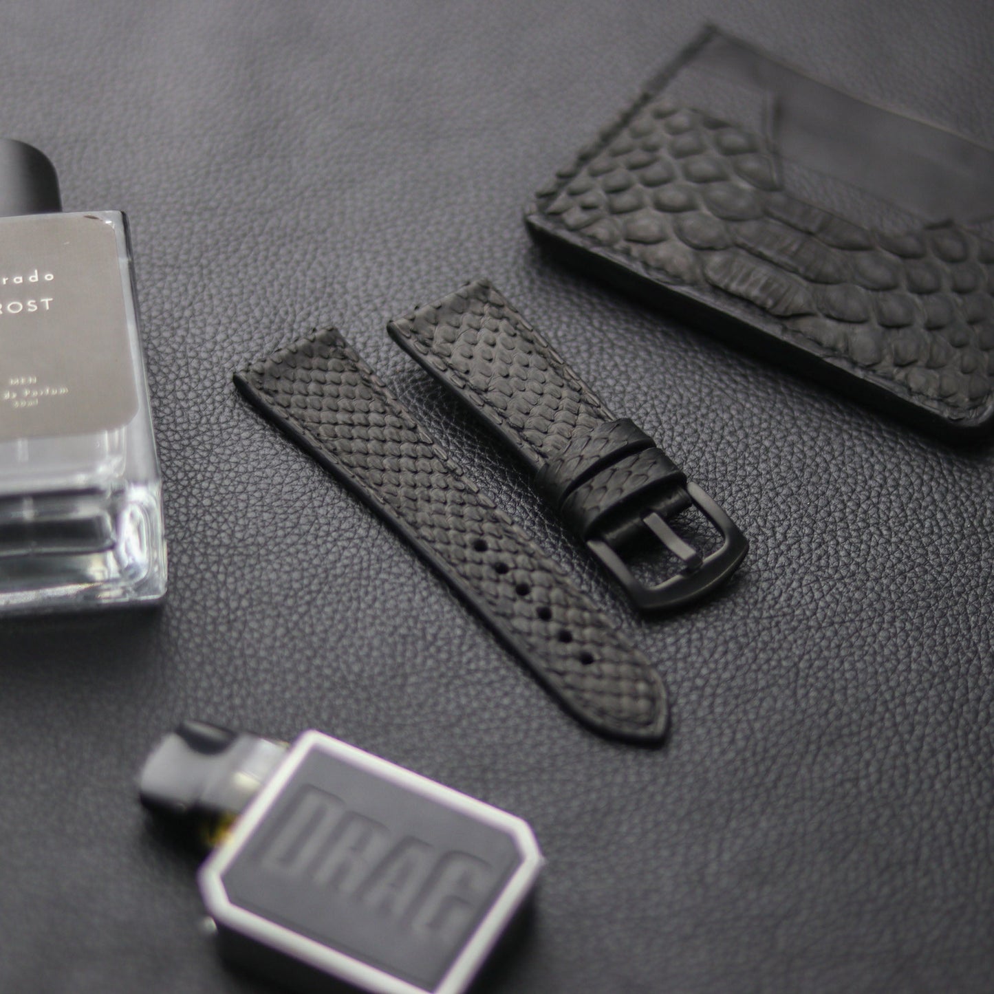 PYTHON SKIN WATCH STRAPS - RAVEN BLACK