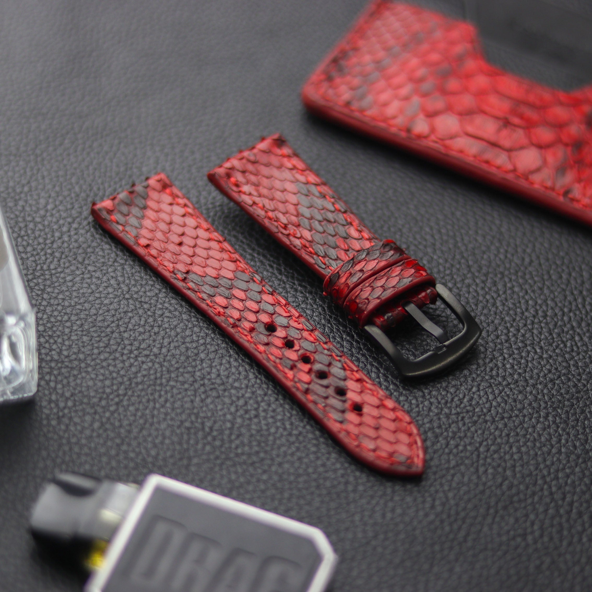 PYTHON SKIN WATCH STRAPS - VENETIAN RED