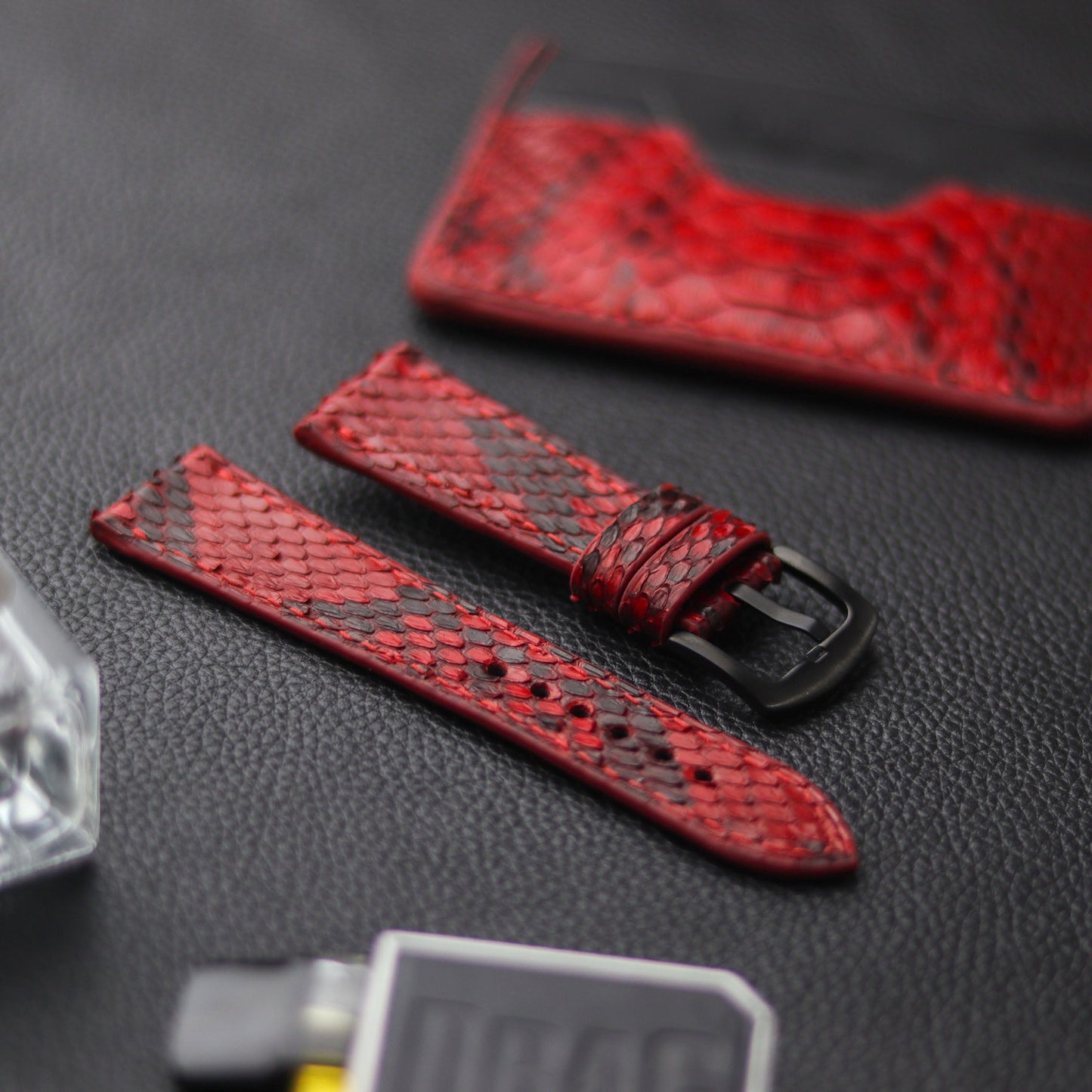 PYTHON SKIN WATCH STRAPS - VENETIAN RED