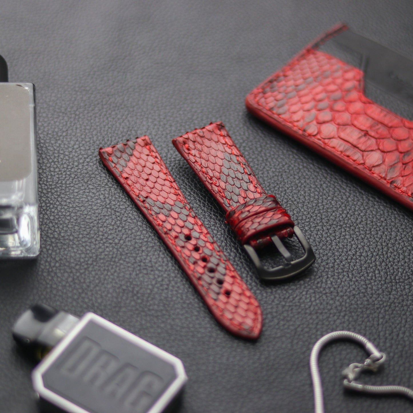 PYTHON SKIN WATCH STRAPS - VENETIAN RED