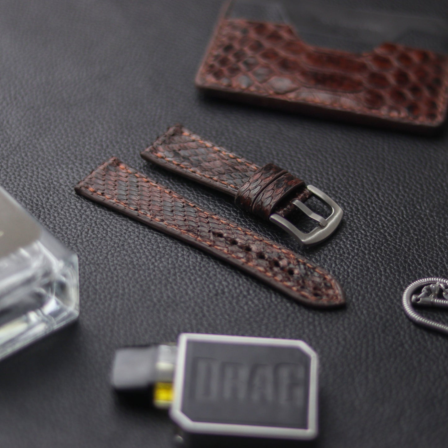 PYTHON SKIN WATCH STRAPS - PECAN BROWN