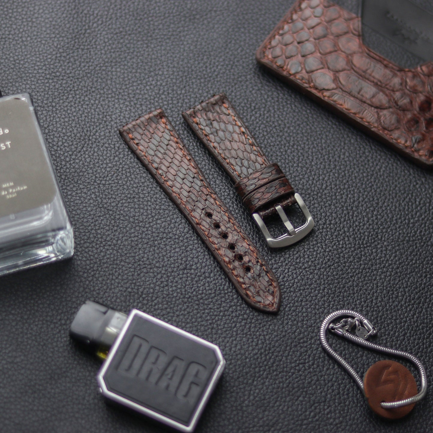 PYTHON SKIN WATCH STRAPS - PECAN BROWN