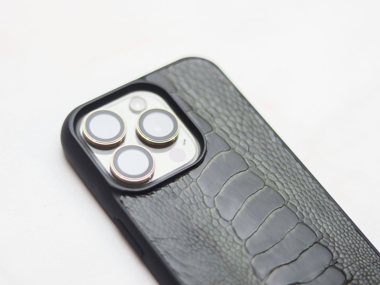 GRAPHITE GREY OSTRICH LEG SKIN PHONE CASE