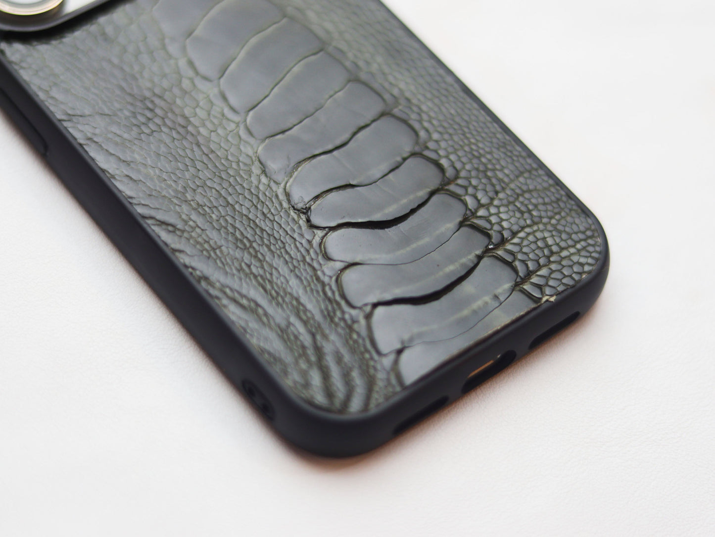 GRAPHITE GREY OSTRICH LEG SKIN PHONE CASE