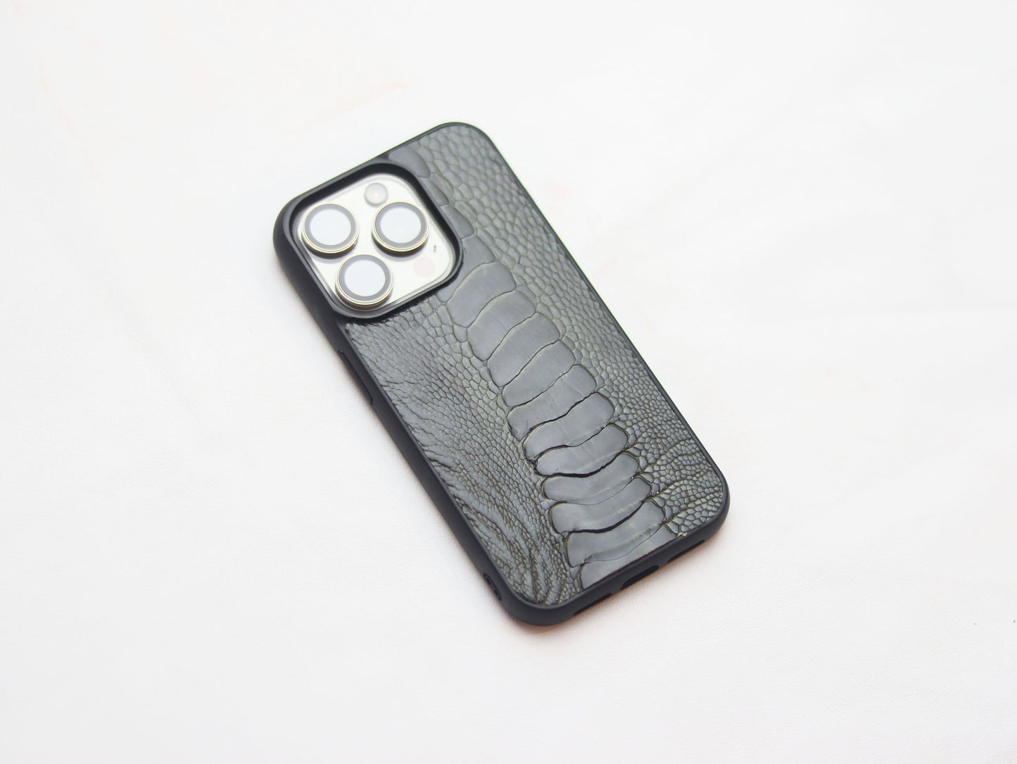 GRAPHITE GREY OSTRICH LEG SKIN PHONE CASE