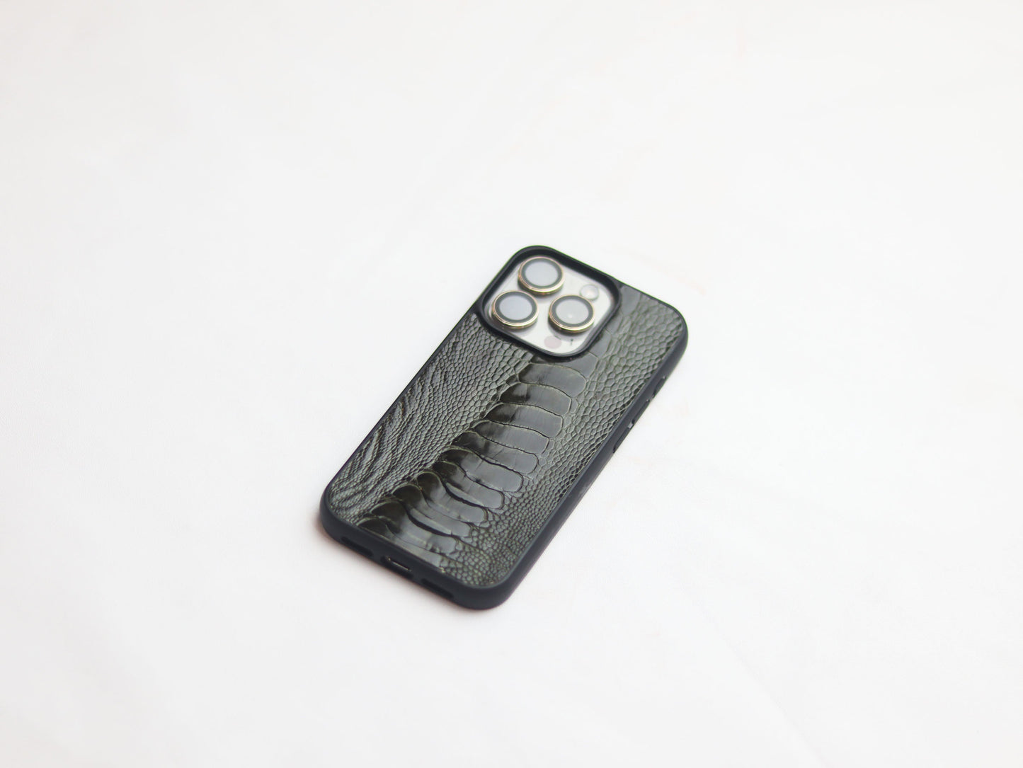 GRAPHITE GREY OSTRICH LEG SKIN PHONE CASE
