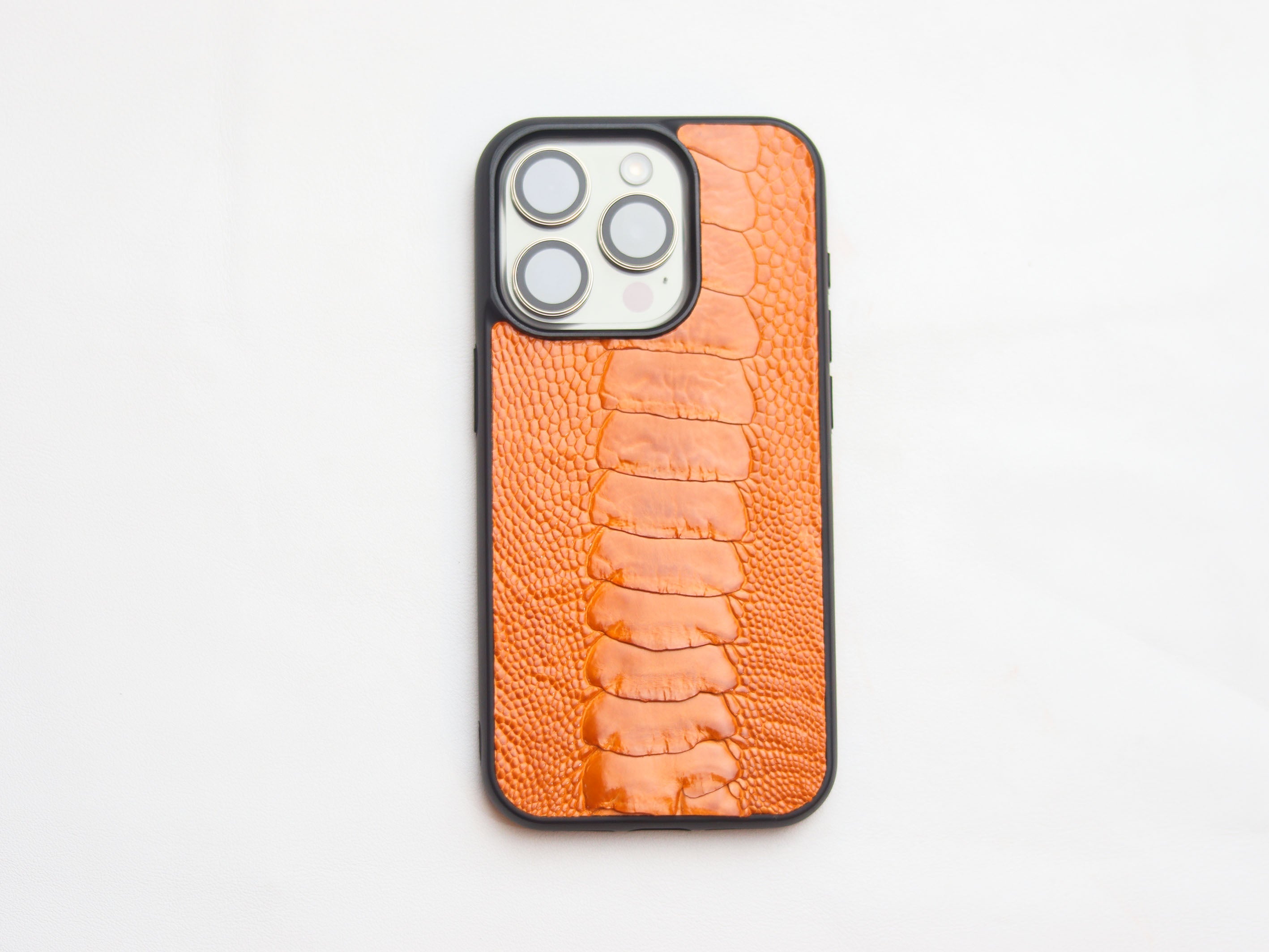 TANGERINE ORANGE OSTRICH LEG SKIN PHONE CASE