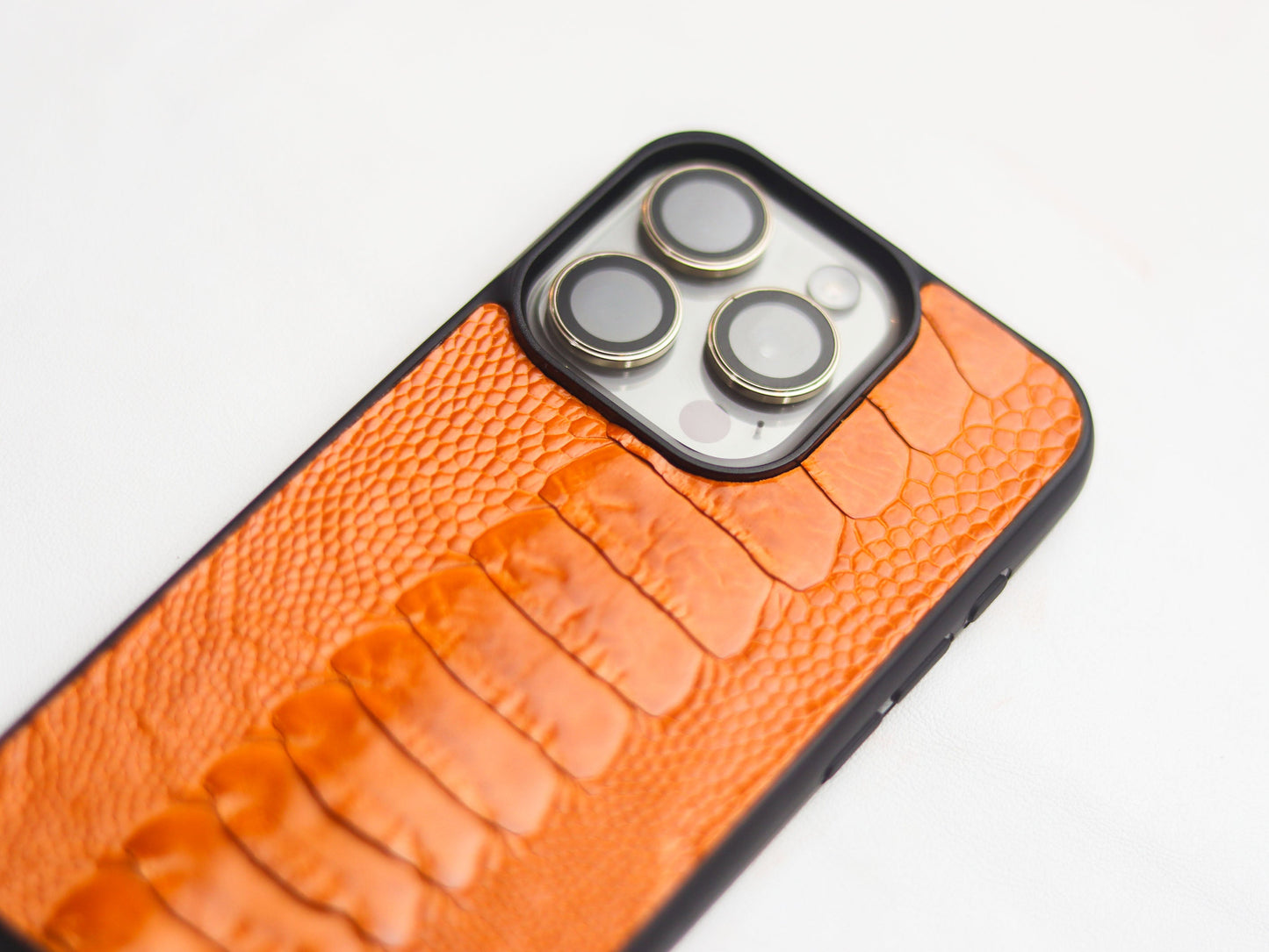 TANGERINE ORANGE OSTRICH LEG SKIN PHONE CASE