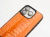 TANGERINE ORANGE OSTRICH LEG SKIN PHONE CASE