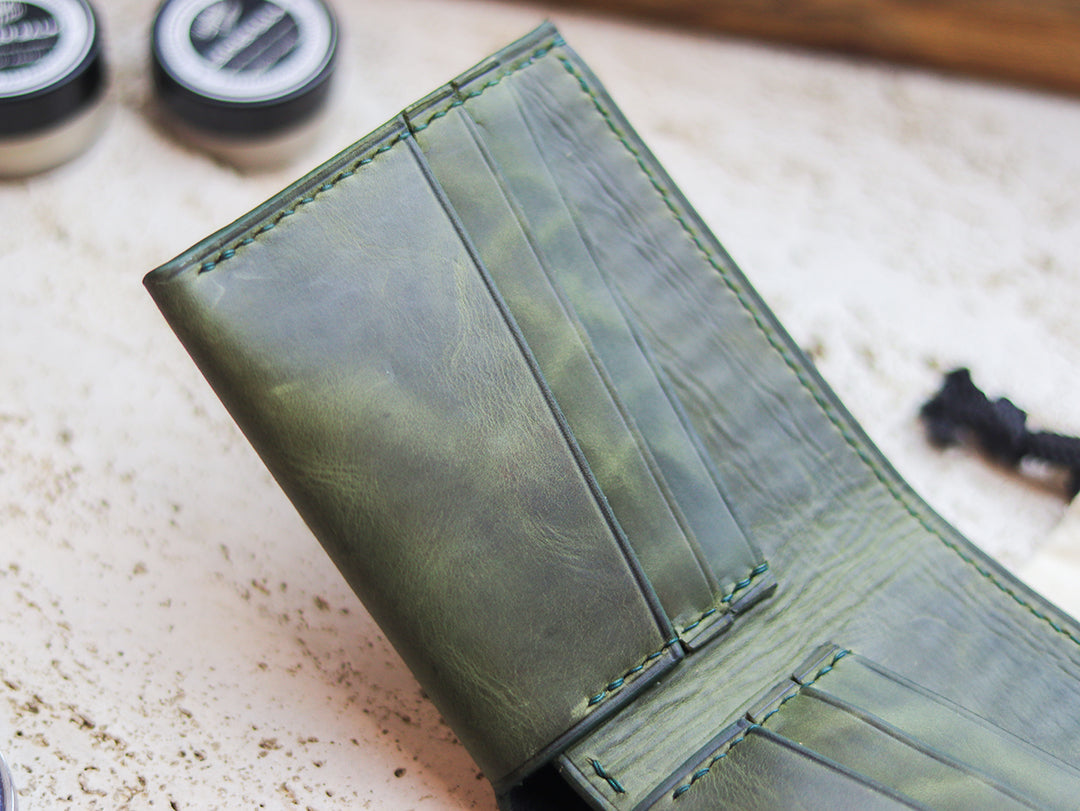 ATTICUS - Basil Green Veg Tan Waxed Pull Up Leather