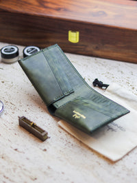 ATTICUS - Basil Green Veg Tan Waxed Pull Up Leather