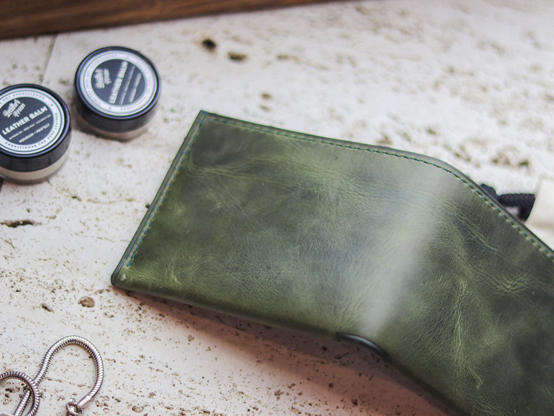 ATTICUS - Basil Green Veg Tan Waxed Pull Up Leather