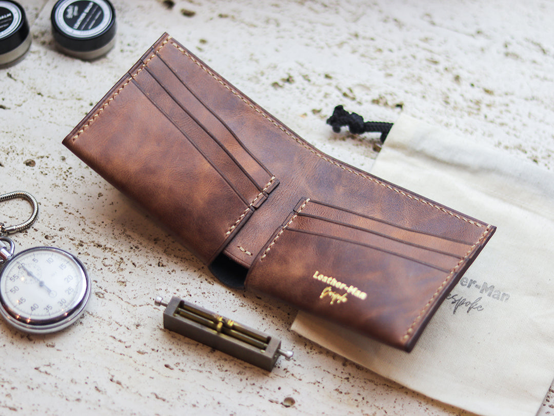 ATTICUS - Rusty Brown Veg Tan Waxed Pull Up Leather