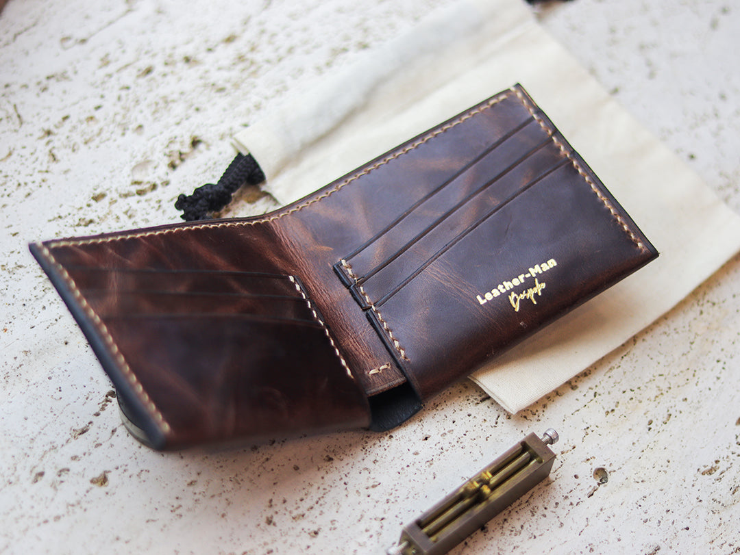 ATTICUS - Walnut Brown Veg Tan Waxed Pull Up Leather