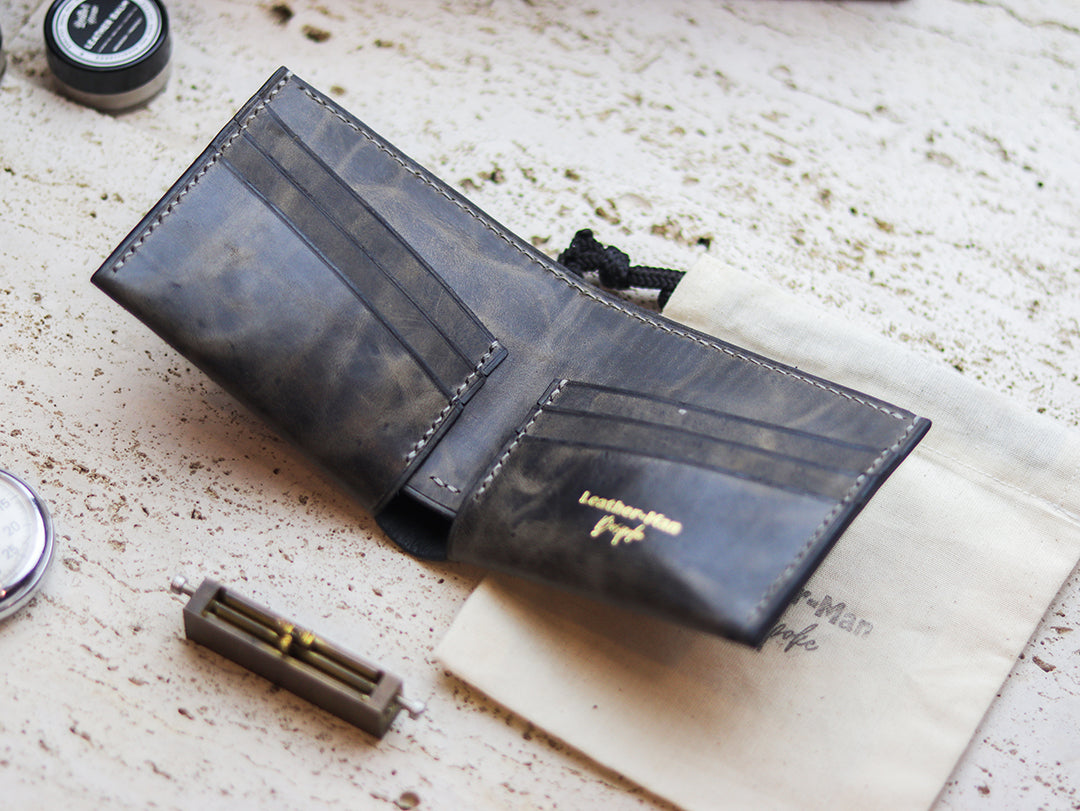 ATTICUS - Midnight Gray Veg Tan Waxed Pull Up Leather