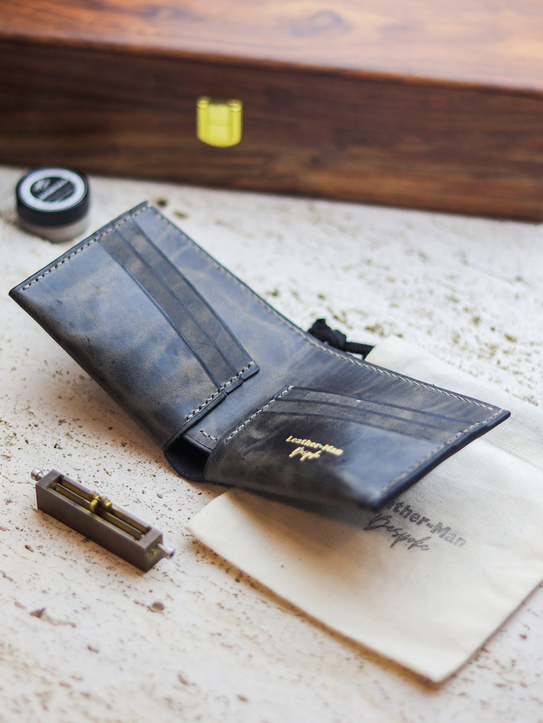 ATTICUS - Midnight Gray Veg Tan Waxed Pull Up Leather