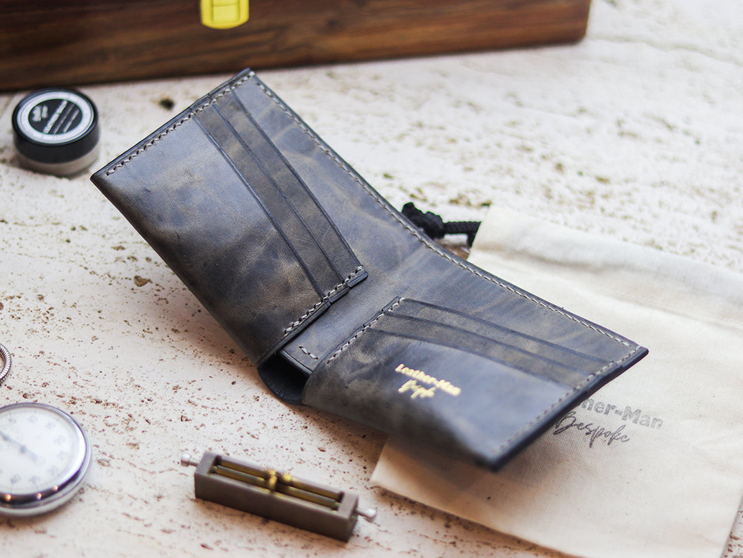 ATTICUS - Midnight Gray Veg Tan Waxed Pull Up Leather