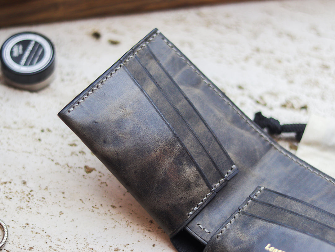 ATTICUS - Midnight Gray Veg Tan Waxed Pull Up Leather