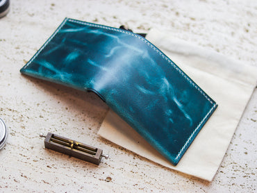 ATTICUS - Turquoise Blue Veg Tan Waxed Pull Up Leather