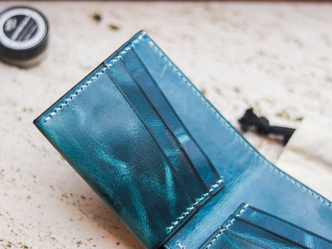 ATTICUS - Turquoise Blue Veg Tan Waxed Pull Up Leather