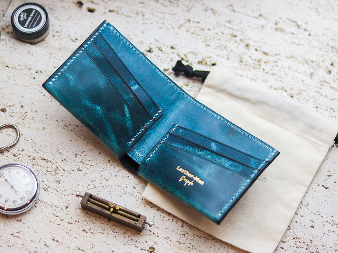 ATTICUS - Turquoise Blue Veg Tan Waxed Pull Up Leather