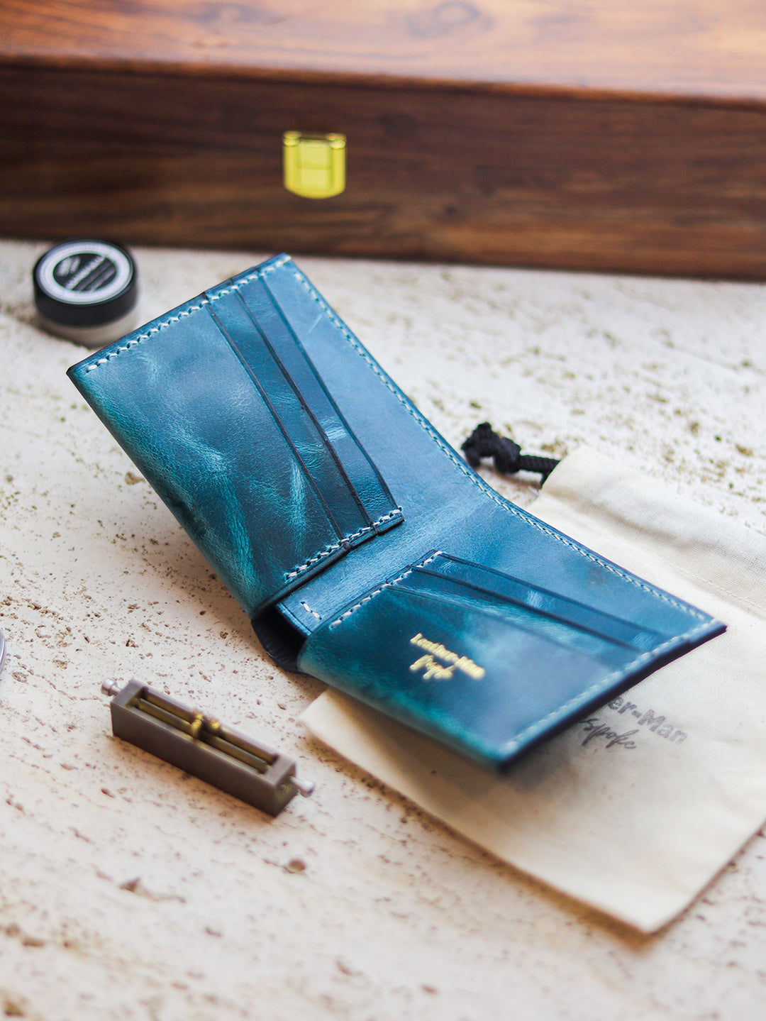ATTICUS - Turquoise Blue Veg Tan Waxed Pull Up Leather