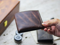 ATTICUS - Walnut Brown Veg Tan Waxed Pull Up Leather