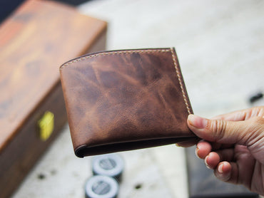 ATTICUS - Rusty Brown Veg Tan Waxed Pull Up Leather