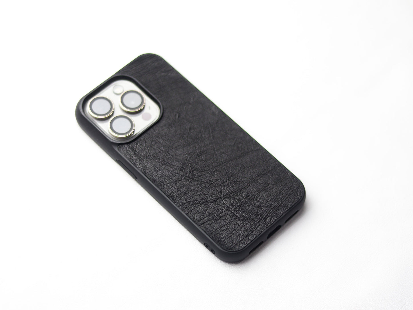 RAVEN BLACK OSTRICH SKIN PHONE CASE (NON-FOLLICLE)