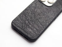 RAVEN BLACK OSTRICH SKIN PHONE CASE (NON-FOLLICLE)