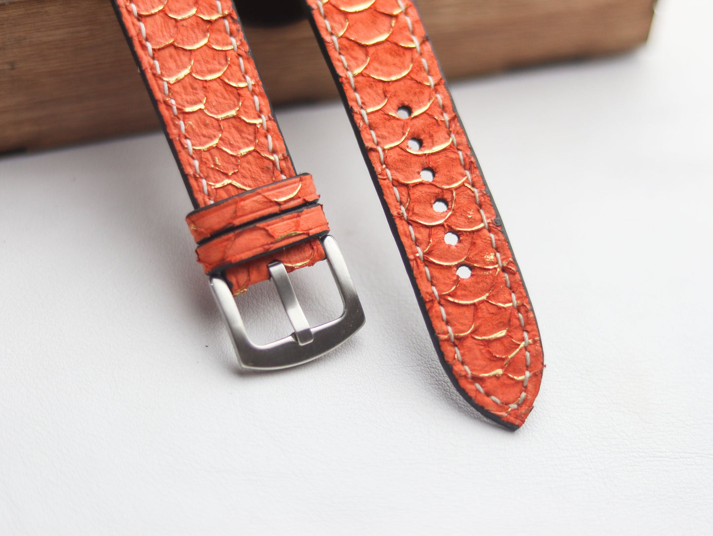 TILAPIA FISH SKIN WATCH STRAPS - PUMPKIN ORANGE