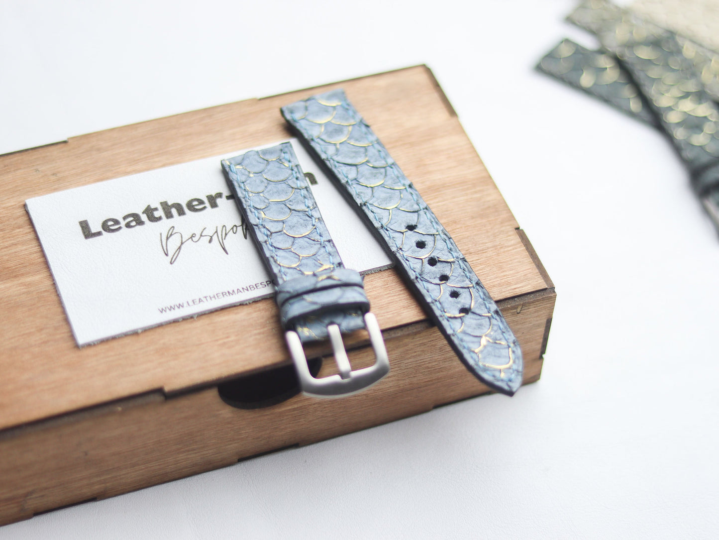 TILAPIA FISH SKIN WATCH STRAPS - DENIM BLUE
