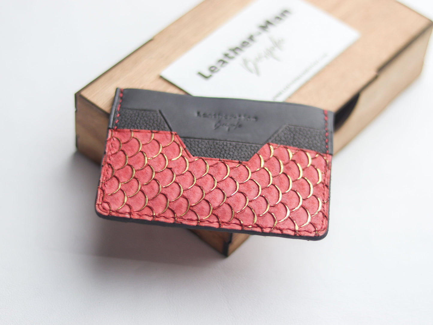 AUGUSTUS - MINIMAL WALLET VIVID BURGUNDY TILAPIA FISH SKIN