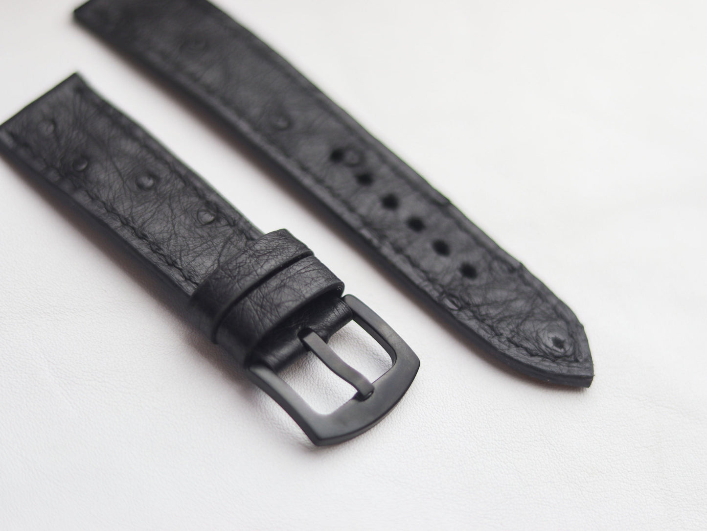 OSTRICH SKIN WATCH STRAPS - RAVEN BLACK (FOLLICLE)