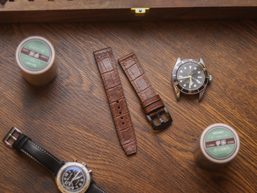 BROWN CROCO HAND-CRAFTED WATCH STRAPS - BOX STITCHED U-TAIL
