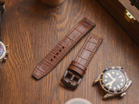 BROWN CROCO HAND-CRAFTED WATCH STRAPS - BOX STITCHED U-TAIL