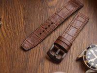 BROWN CROCO HAND-CRAFTED WATCH STRAPS - BOX STITCHED U-TAIL