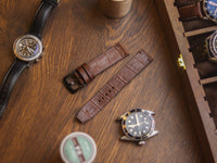 BROWN CROCO HAND-CRAFTED WATCH STRAPS - MINIMAL STITCHED U-TAIL