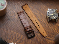 BROWN CROCO HAND-CRAFTED WATCH STRAPS - MINIMAL STITCHED U-TAIL