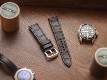 BLACK CROCO HAND-CRAFTED WATCH STRAPS - FULL STITCHED
