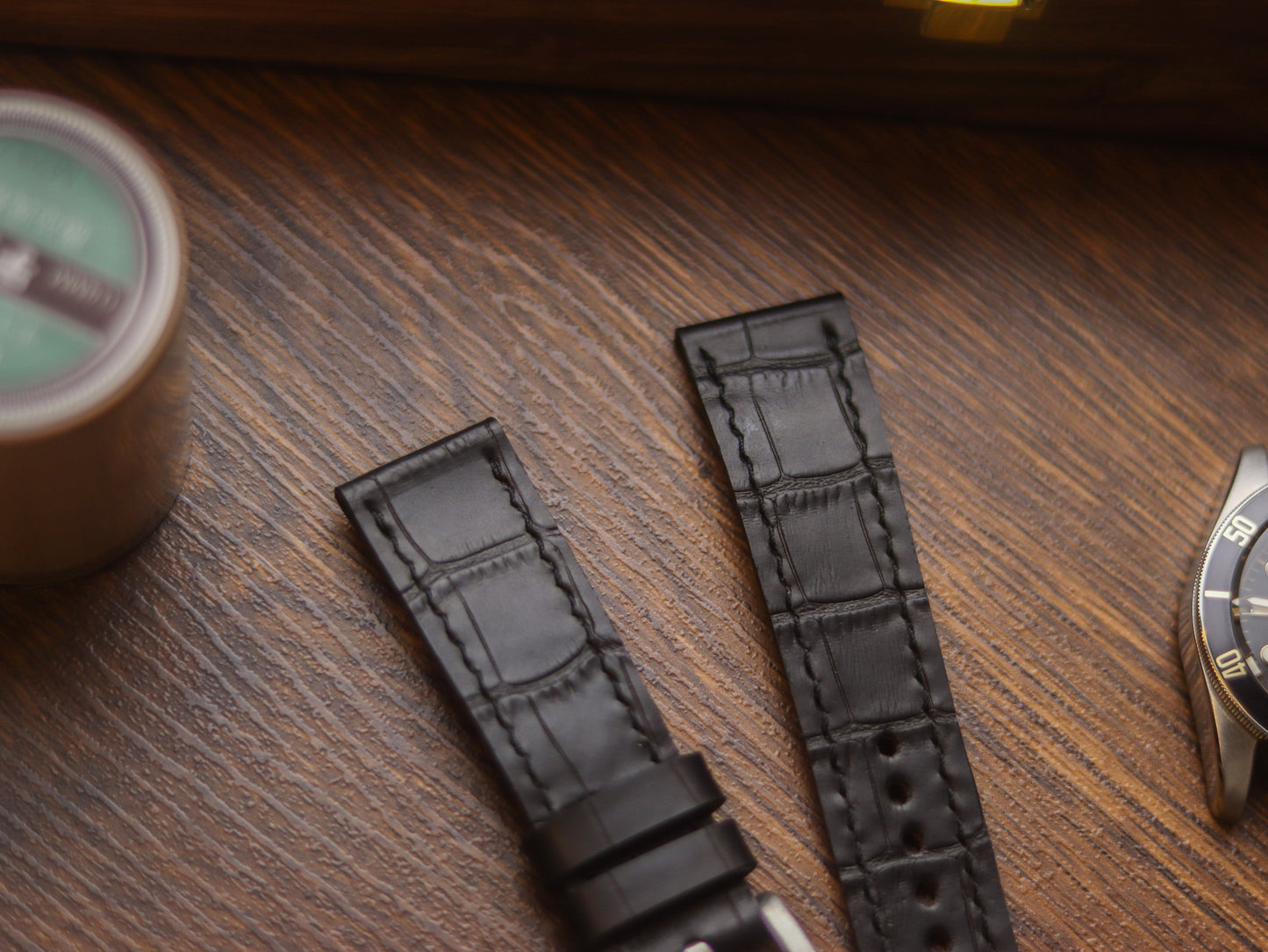 BLACK CROCO HAND-CRAFTED WATCH STRAPS - FULL STITCHED
