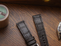 BLACK CROCO HAND-CRAFTED WATCH STRAPS - FULL STITCHED