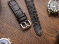 BLACK CROCO HAND-CRAFTED WATCH STRAPS - FULL STITCHED