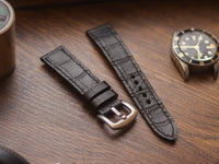 BLACK CROCO HAND-CRAFTED WATCH STRAPS - FULL STITCHED
