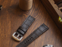 BLACK CROCO HAND-CRAFTED WATCH STRAPS - FULL STITCHED