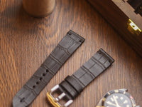 BLACK CROCO HAND-CRAFTED WATCH STRAPS - MINIMAL STITCHED