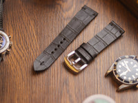 BLACK CROCO HAND-CRAFTED WATCH STRAPS - MINIMAL STITCHED