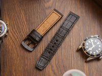 BLACK CROCO HAND-CRAFTED WATCH STRAPS - BOX STITCHED U-TAIL