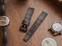 BLACK CROCO HAND-CRAFTED WATCH STRAPS - BOX STITCHED U-TAIL